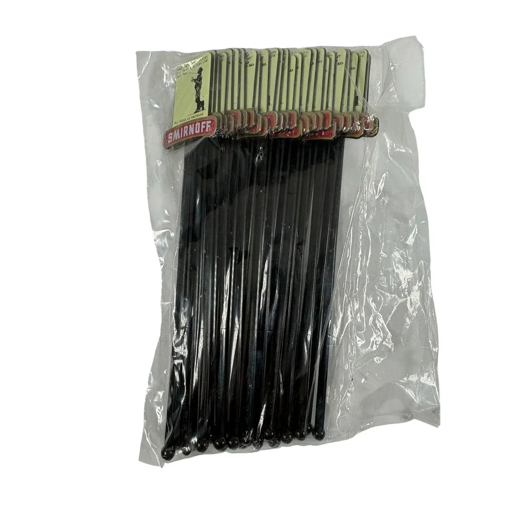 Smirnoff Swizzle Sticks Unisex OS Black New Vintage Barware Drink Stirrers Bulk